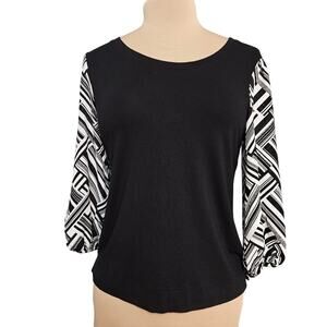 Counterparts Top Black White 3/4 Lightweight Sleeve Blouse Jersey Knit Small